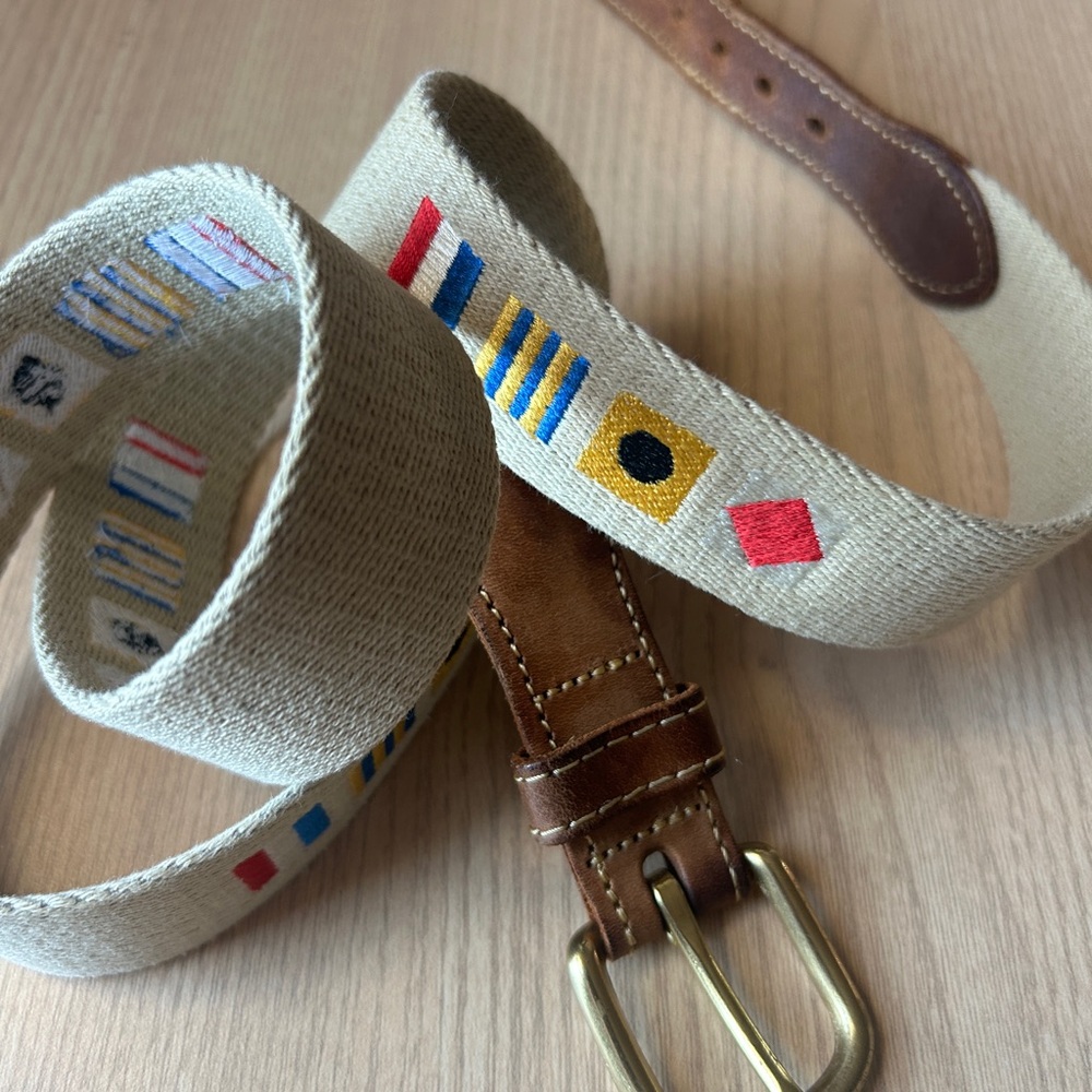 Mens Zep Pro Code Flags Canvas Vintage Tan and Brown Belt with Nautical Flags 42